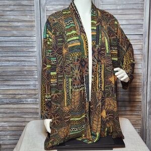 Vintage Soft Focus Women's Large Open Cardigan Texture Pattern Geometric